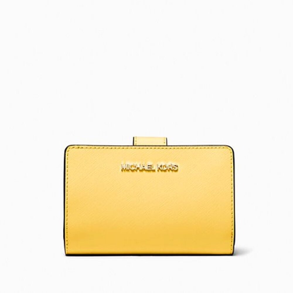 New Michael Kors Medium Crossgrain Leather Wallet Daisy Yellow